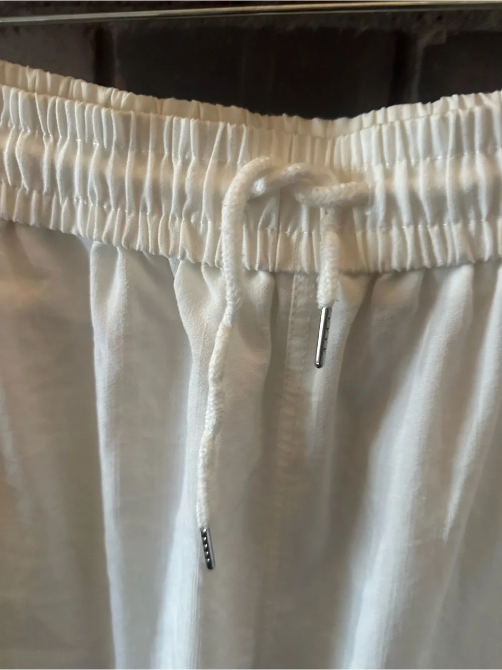 Men's White Drawstring Linen-Blend Pants